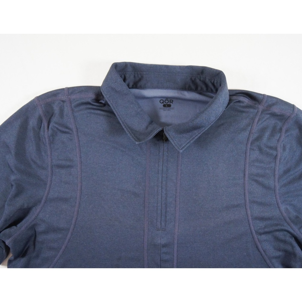 Qor Shirt Mens Large Blue Short Sleeve 1/4 Zip Collared Polartec Adult FLAW*** - Picture 2 of 12